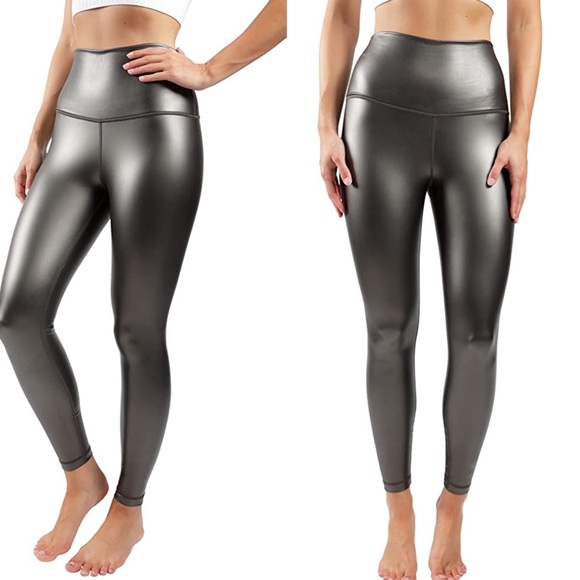 90 Degree by Reflex Leatherette Legging Faux Leather High Rise Gunmetal Grey New - Picture 10 of 10